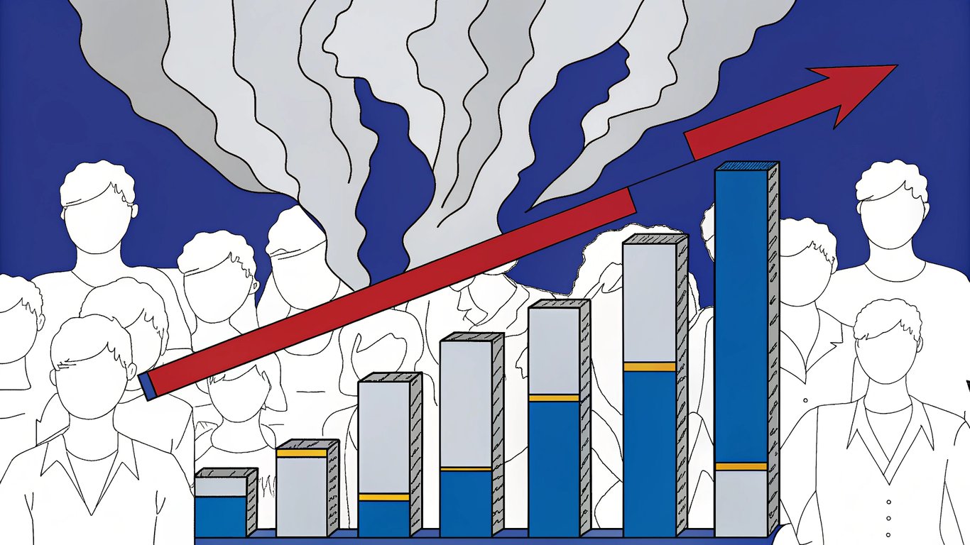 Digital illustration showing vaping prevalence significantly higher than traditional tobacco among young adults.