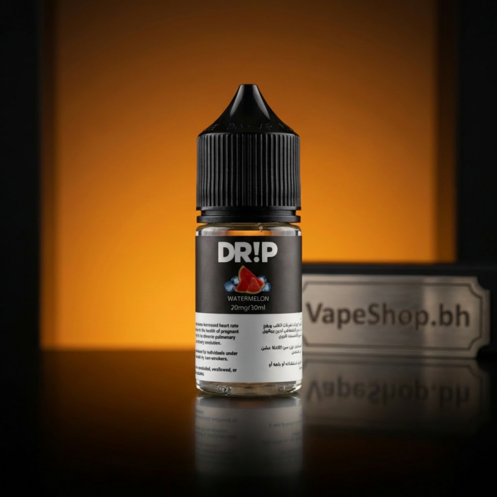 Drip e-liquids saltnic bottle angled view, salt nic e-liquid packaging, ideal bahrain vape shop nicotine salts