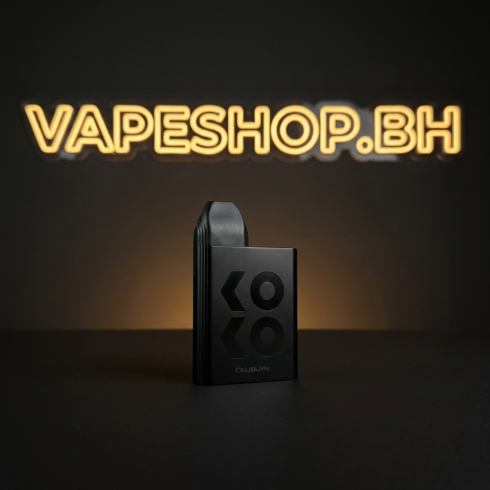 Caliburn koko pod vape device showing sleek box design with led indicator and top-fill drip tip