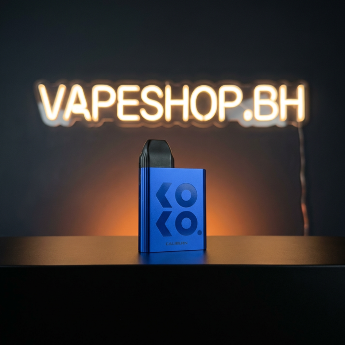 Caliburn koko starter kit contents including device, pod, coils, usb cable and lanyard attachment