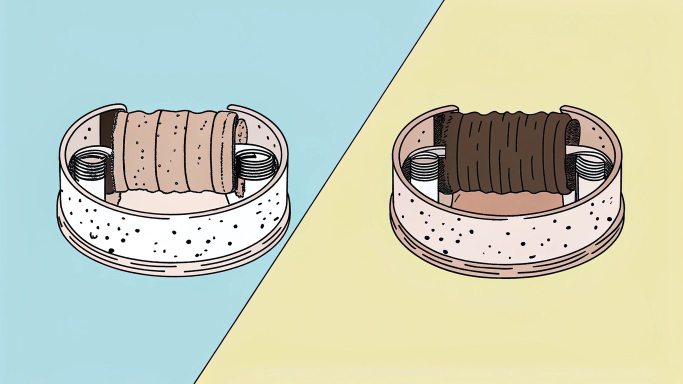 Comparison of a new, clean vaping coil and a used, burnt vaping coil.