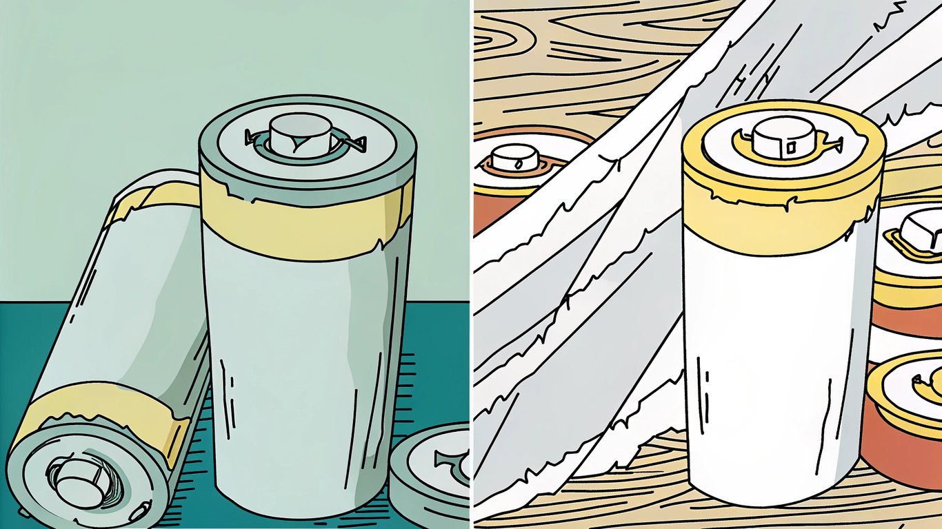 Comparison of a healthy, undamaged vaping battery and a damaged battery with a torn wrapper.