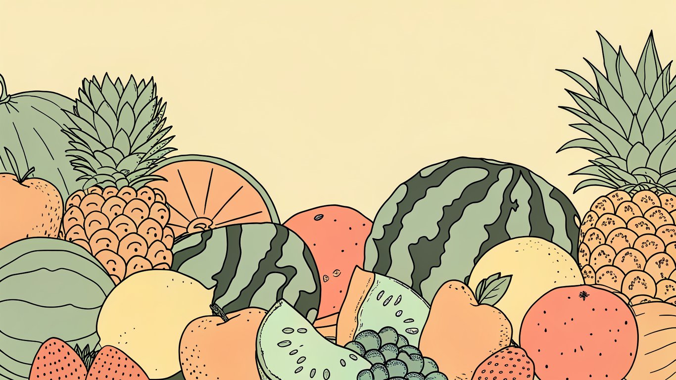 Illustration showcasing a variety of fruit flavors like citrus, berries, tropical fruits, and stone fruits.