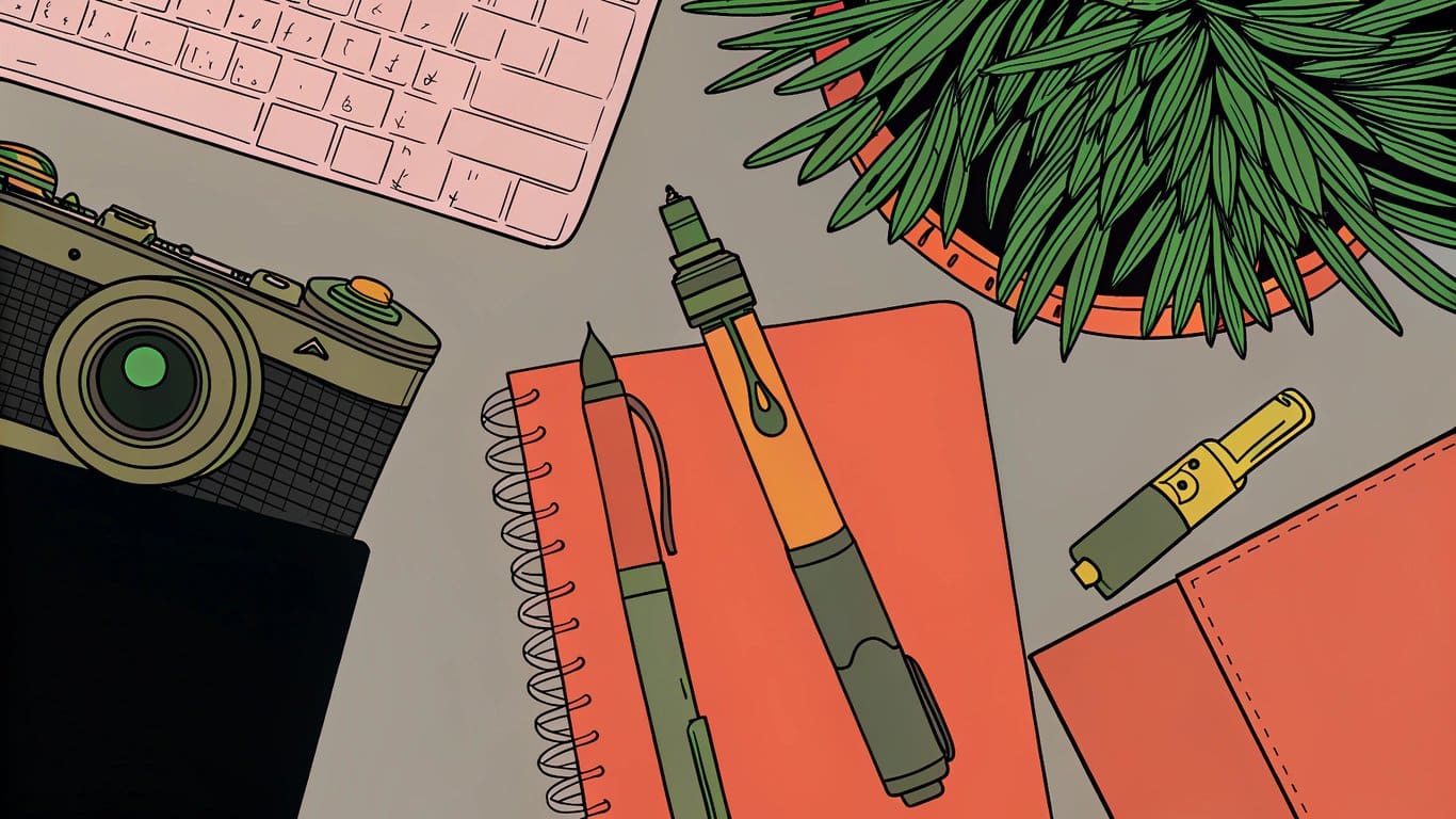 A person documenting a vape product review, taking notes in a notebook and photographing the device on a clean desk.