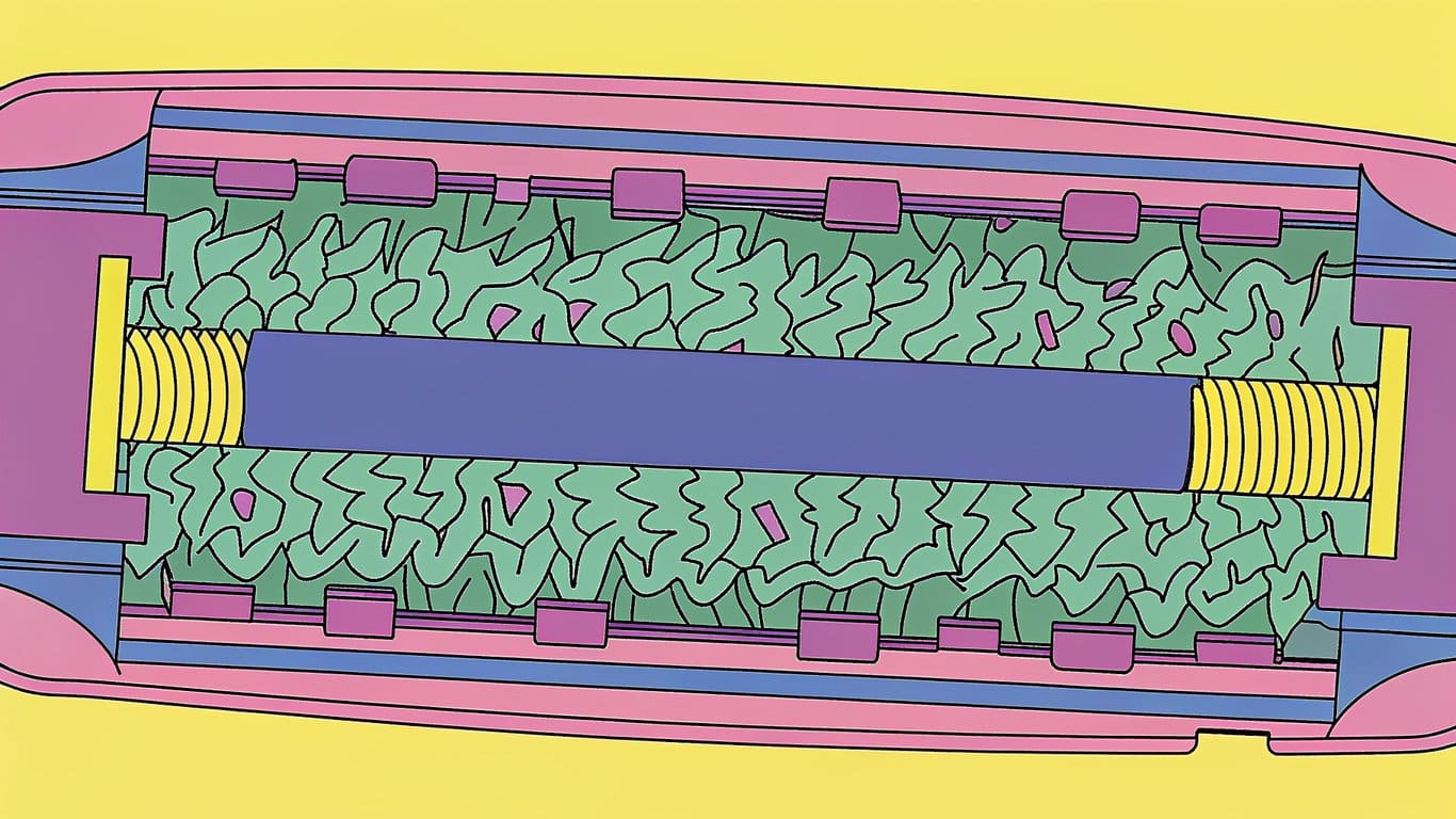 Cross-section diagram of an iqos terea stick showing its internal metal heating element and tobacco.
