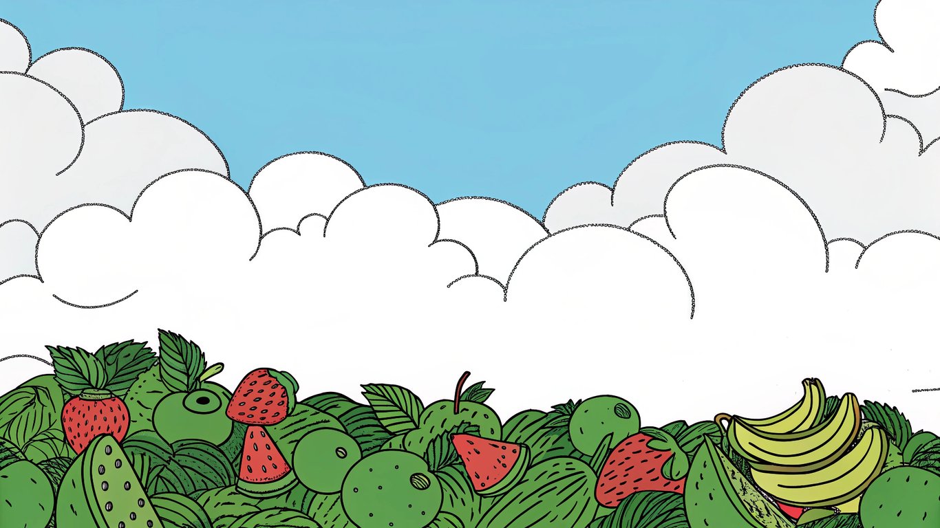 Illustration showing a dull, artificial cloud evolving into a rich, natural-looking cloud with fruit and cream, symbolizing flavor improvement.