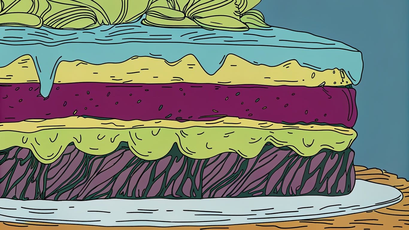 Illustration showing a layered flavor profile, with distinct visual elements representing top, middle, and base notes.