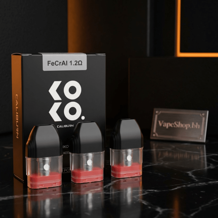 Side view of black uwell caliburn koko pods with pro-focs tech, ideal replacement pods for bahrain vape shops.