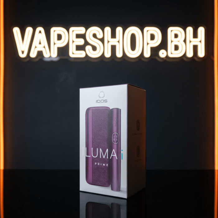 Navy iqos iluma i showing charging case open, 135min usb-c charge, heated tobacco device in bahrain.