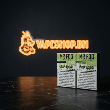 Mr Fog 10k disposable vape angled view highlighting adjustable airflow dial and ergonomic grip for Bahrain vapers.