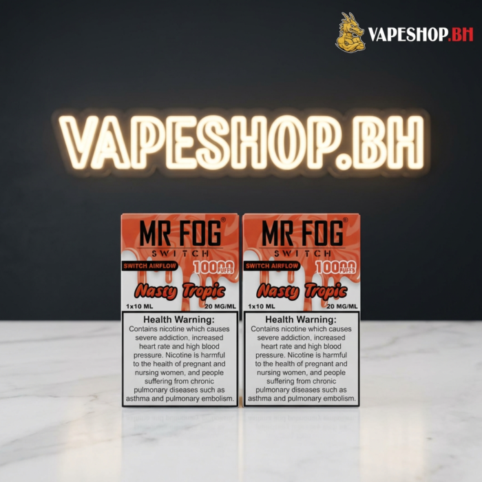 Compact mr fog 10k disposable in white with clear led display and child lock feature, perfect bahrain disposable.