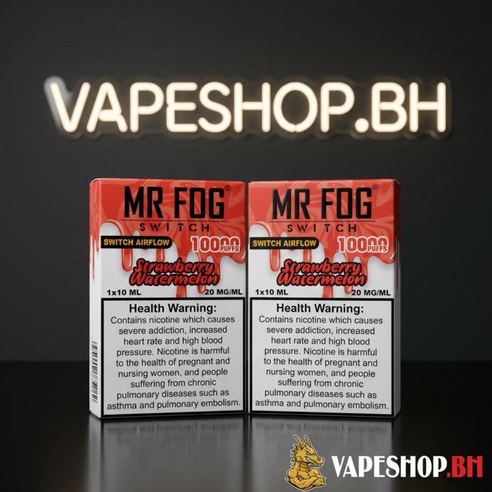 Stylish black mr fog 10k disposable vape displaying 10k puff counter on screen, bahrain e-cig favorite.