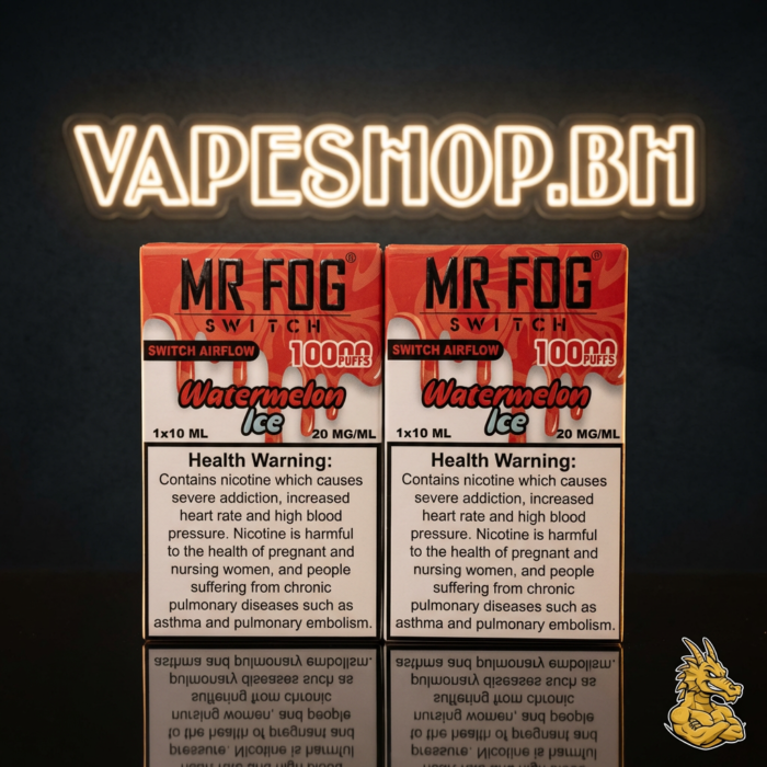 Mr fog 10k disposable side profile showing usb-c port and boost mode indicator for bahrain vaping.