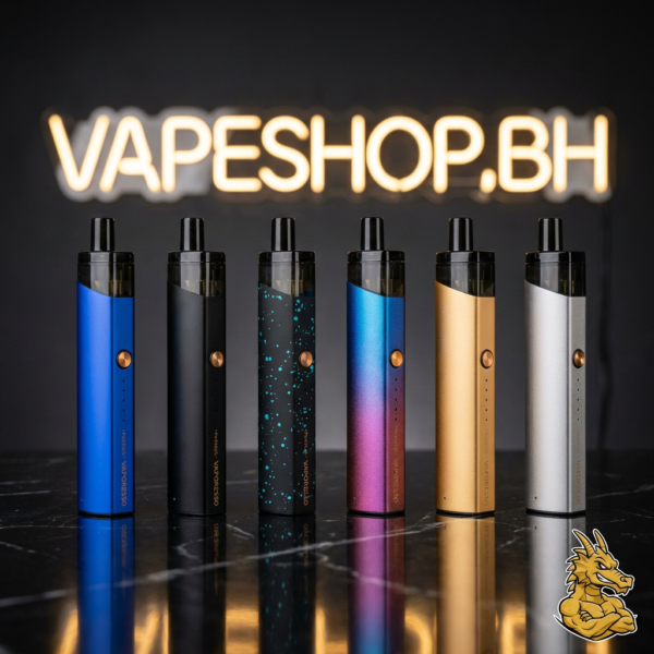 Sleek silver Vaporesso PodStick vape pen with orange accents and battery lights, perfect for MTL vaping in Bahrain.