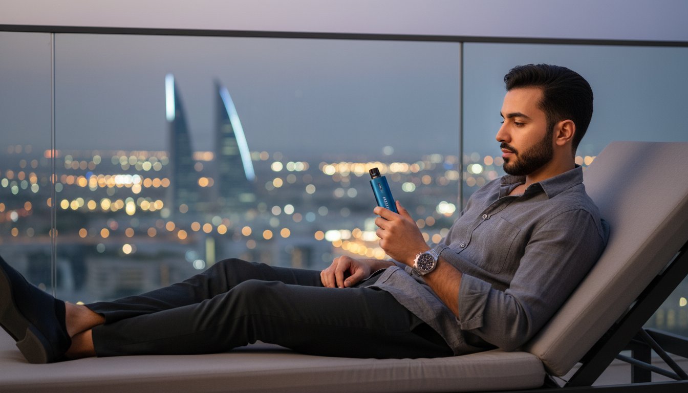 Sleek rechargeable disposable vape with usb-c port and led screen showing high puff count, perfect for bahrain vapers seeking 2026 satisfaction.