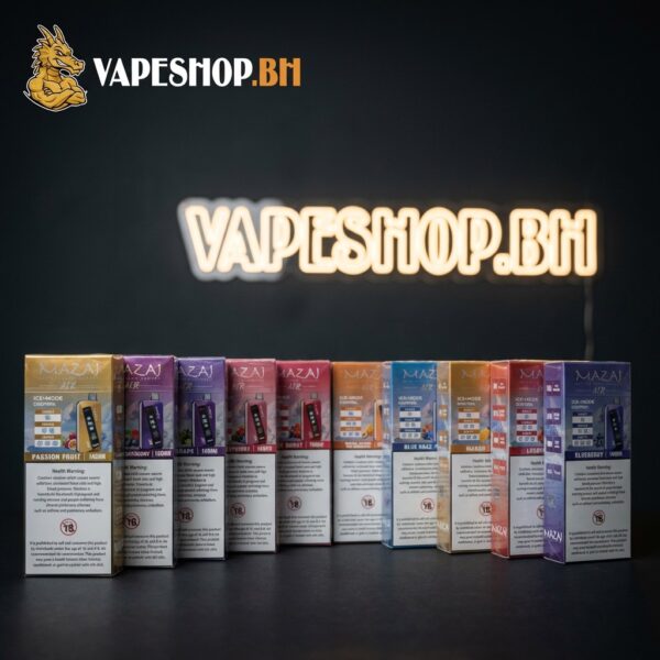 Mazaj Air 14000 Puffs disposable vape in sleek design, perfect for Bahrain vapers seeking long-lasting puffs.