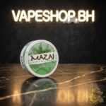 Stack of Mazaj Nicotine Pouches tins in black, highlighting portable size for Bahrain users