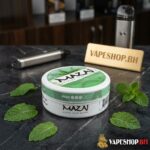 Interior of Mazaj Nicotine Pouches tin packed with uniform white pouches, Bahrain discreet use