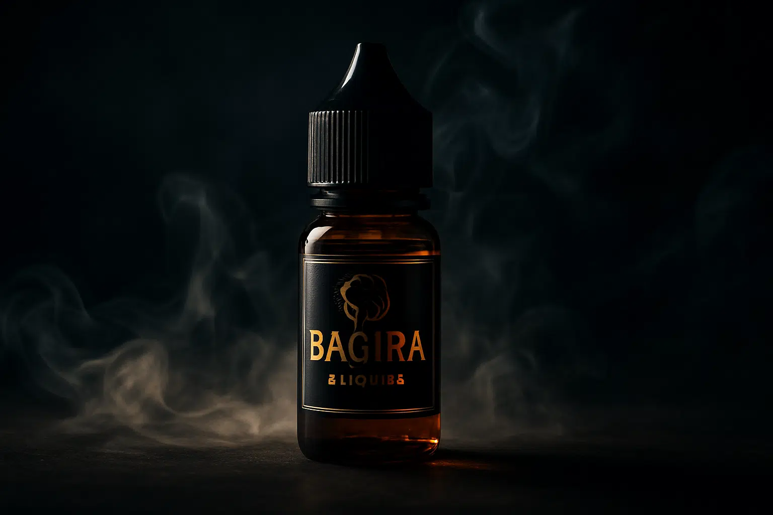 Bagera e-liquids freebase bottle with dramatic studio lighting and vapor effects
