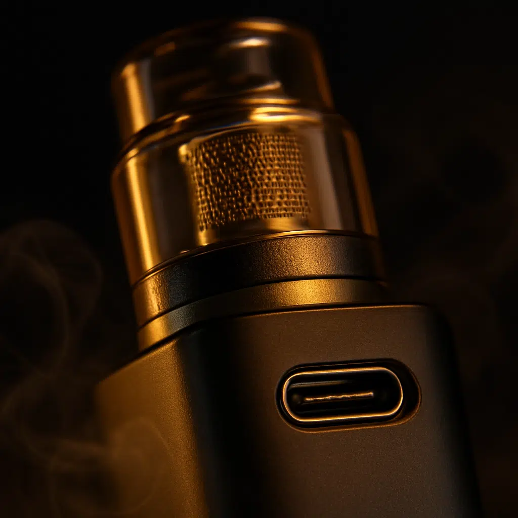 Bingo Bar Disposable Vape Review: 6000 Puffs Of Smooth Mtl Vaping 2 Bingo bar vape mesh coil and type-c charging port detail with dramatic lighting