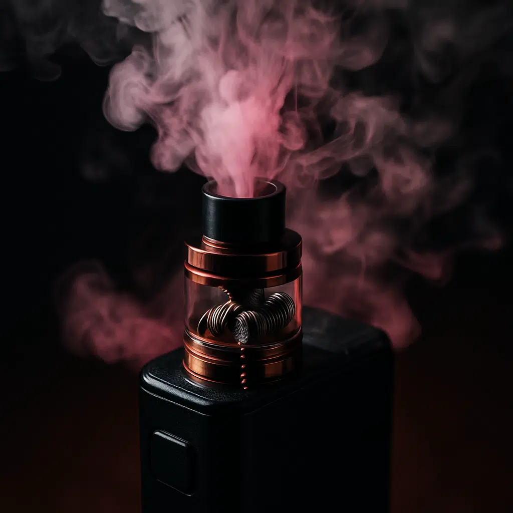 Bubblegum Kings Freebase E-Liquid Review: Cloud-Chasing Candy Vaping Guide 2 Bubblegum kings freebase e-liquid in sub-ohm device producing huge cloud-chasing vapor clouds