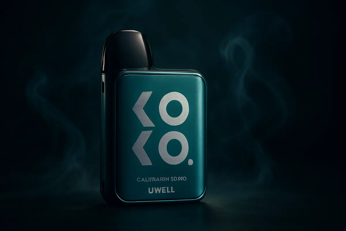 UWELL Caliburn G3 Pro Koko pod kit in dramatic studio lighting with vapor wisps