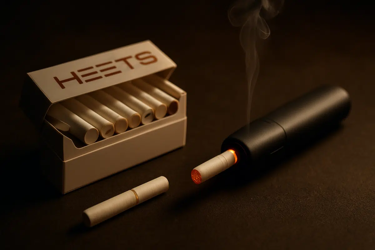 HEETS heated tobacco sticks for IQOS in Bahrain, hero image showing pack and device with vapor