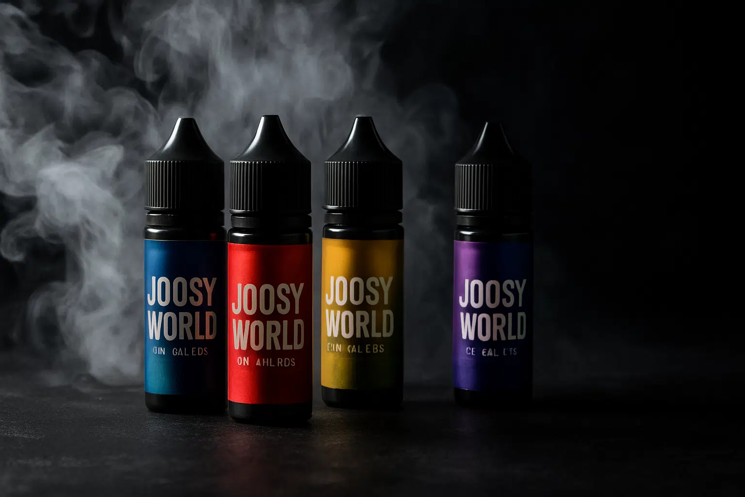Joosy world e-liquids freebase hero image with premium cloud chasing vapor clouds and dramatic lighting