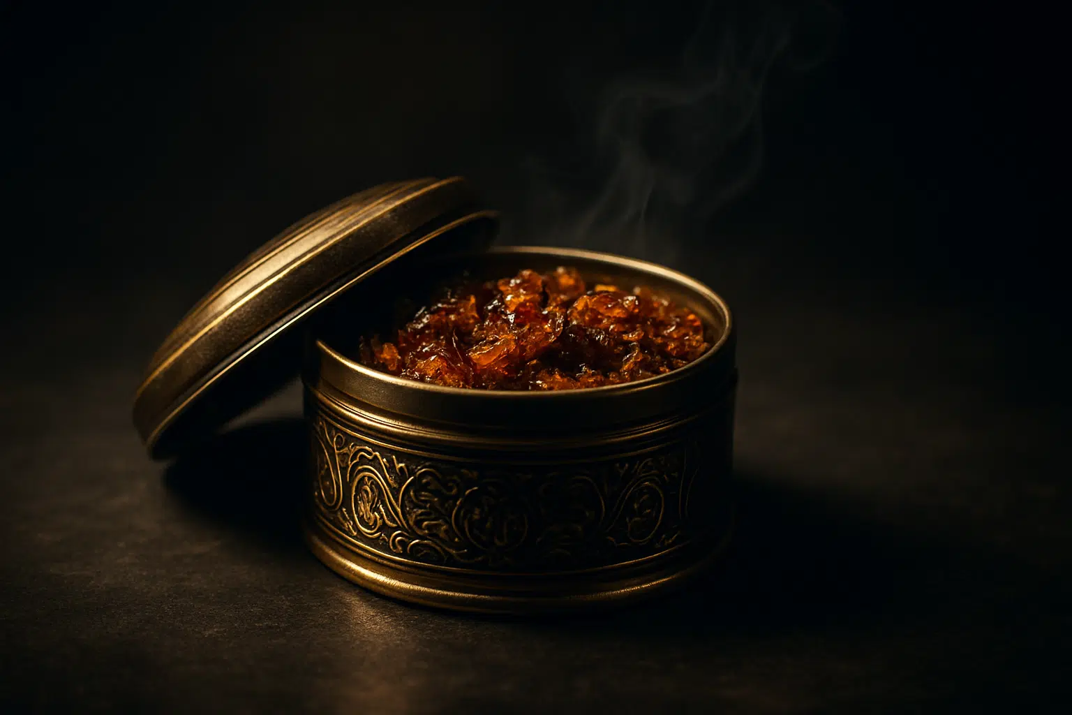 Mazaj tin wrap hero image: premium hookah tobacco storage tin with vapor wisps, dramatic lighting for maximum freshness preservation.