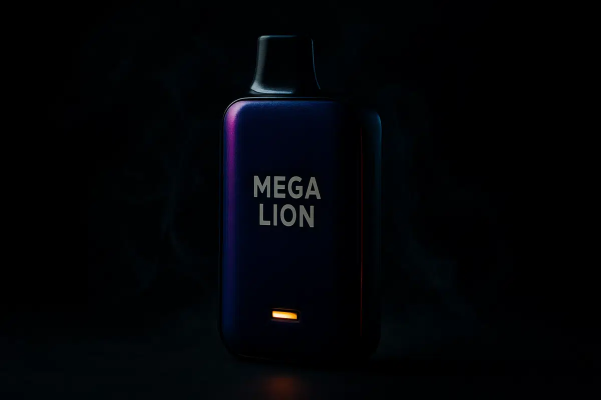 Mega Lion Disposable Vape with dramatic studio lighting and vapor effects