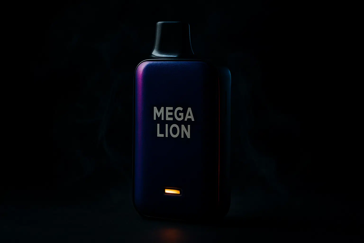 Mega lion disposable vape with dramatic studio lighting and vapor effects