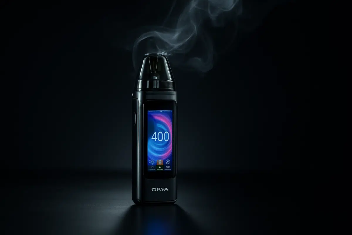 OXVA XLIM 3 Ultra pod kit hero image showcasing touchscreen and vapor in dramatic lighting