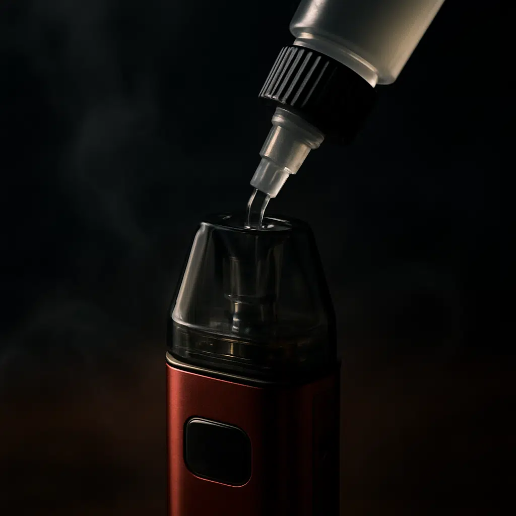 Oxva xlim go 2 top-fill pod filling process, emphasizing fill-and-go ease.