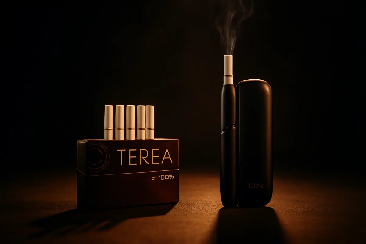 Terea tobacco sticks and IQOS device in dramatic lighting, Bahrain cigarette alternative