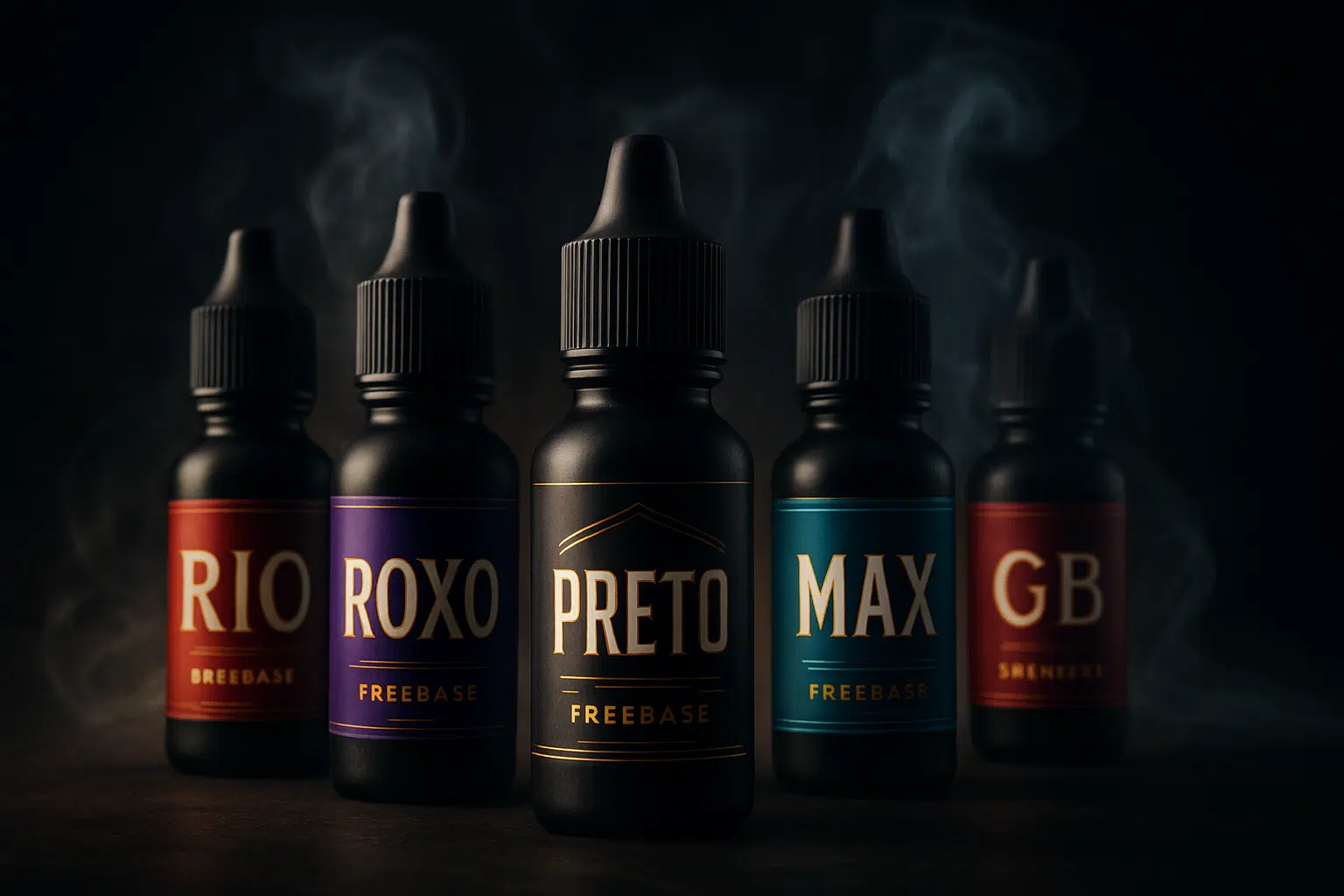 Hero image of premium freebase e-liquids from rio, roxo, preto, max, and gb for bahrain vapers