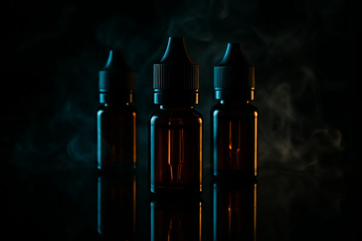 Premium SaltNics e-liquid bottles displayed with dramatic lighting and vapor effects