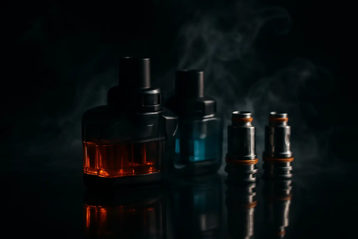 GeekVape Aegis Hero replacement pods and B-series coils in professional studio lighting with vapor wisps