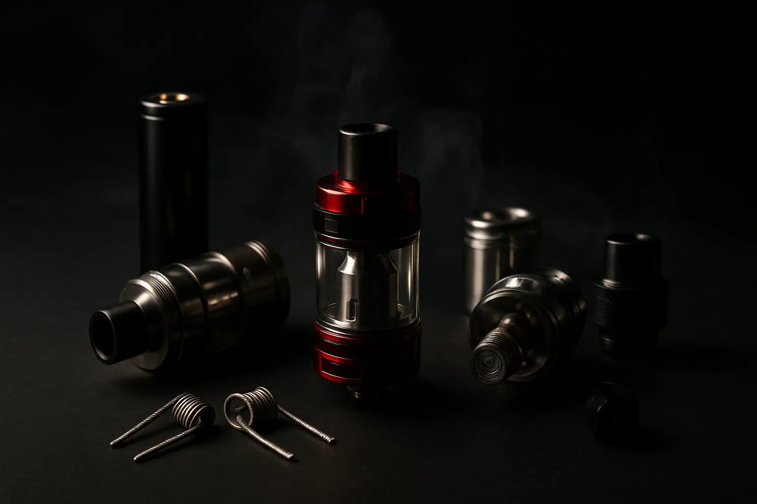 Hero image of essential vape accessories from digiflavor, tfv8, freemax, and geekvape for bahrain vapers