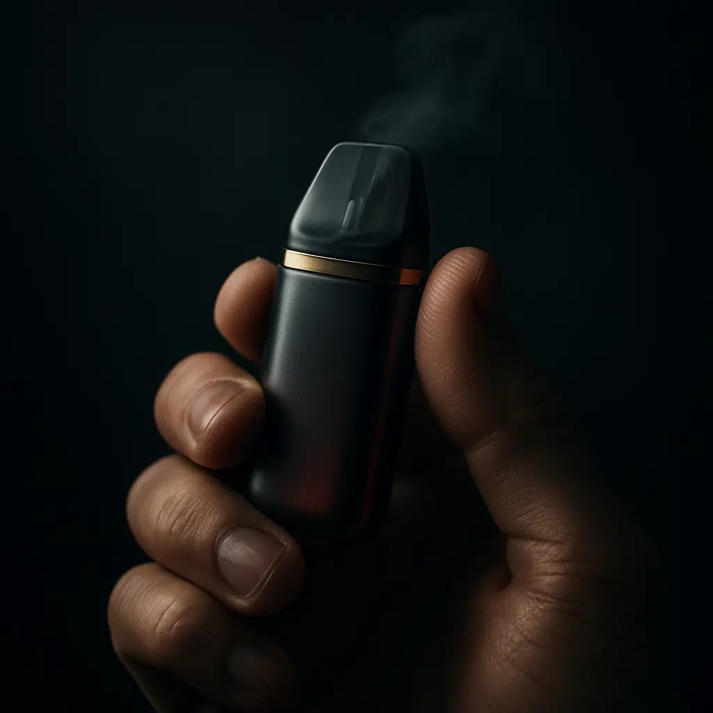 Inline image demonstrating gentle puffing technique on beginner vape device for optimal vaping time.