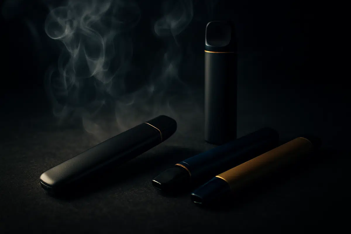 Hero image of premium vape devices with dramatic vapor effects for Bahrain vape shops
