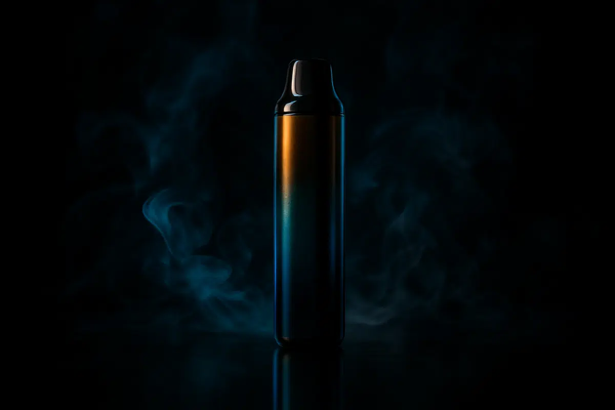 Vape Time disposable vape with dramatic studio lighting and vapor effects