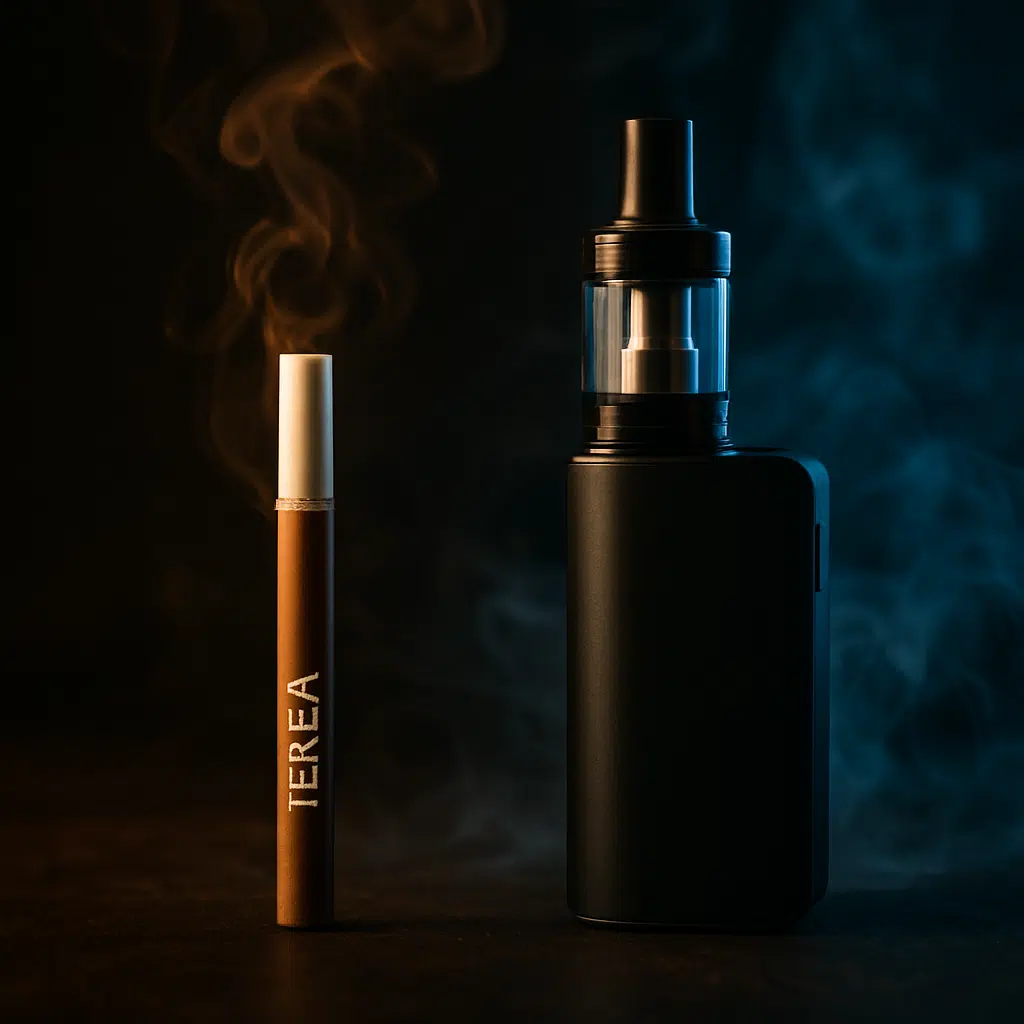 What Is Terea? Heated Tobacco Vs Vaping Explained 3 Terea heated tobacco vs vaping: side-by-side comparison of sticks and e-liquid vapor