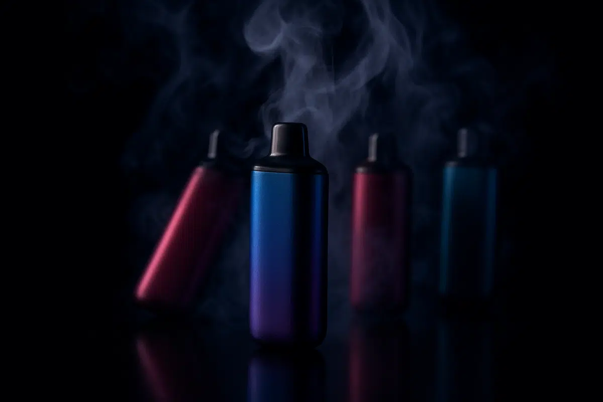 Arab Vape disposable vape devices with dramatic studio lighting and vapor effects