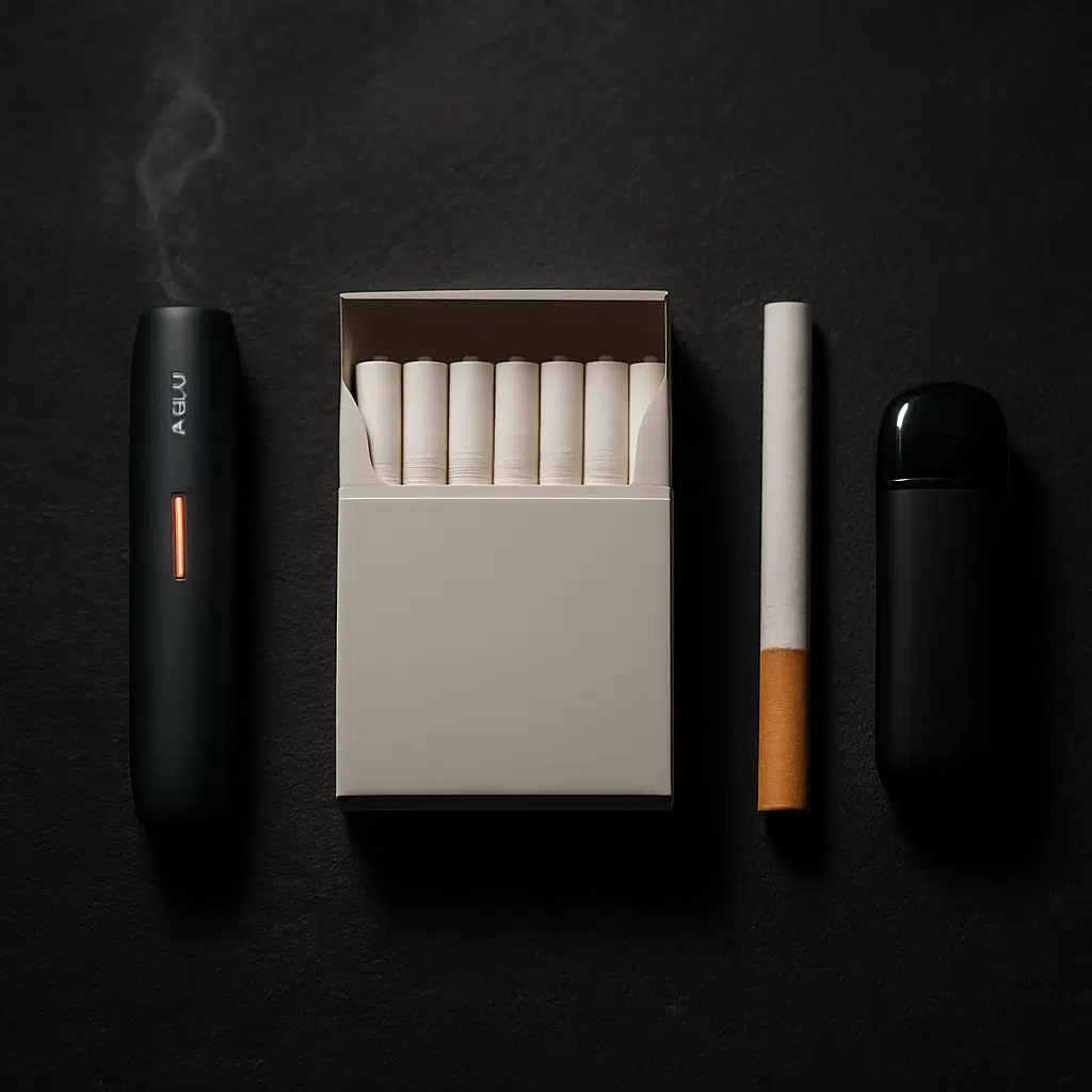 Buy Iqos Originals In Bahrain: Devices, Guide &Amp; Delivery 3 Iqos originals with heets compared side by side with a vape pod and a traditional cigarette