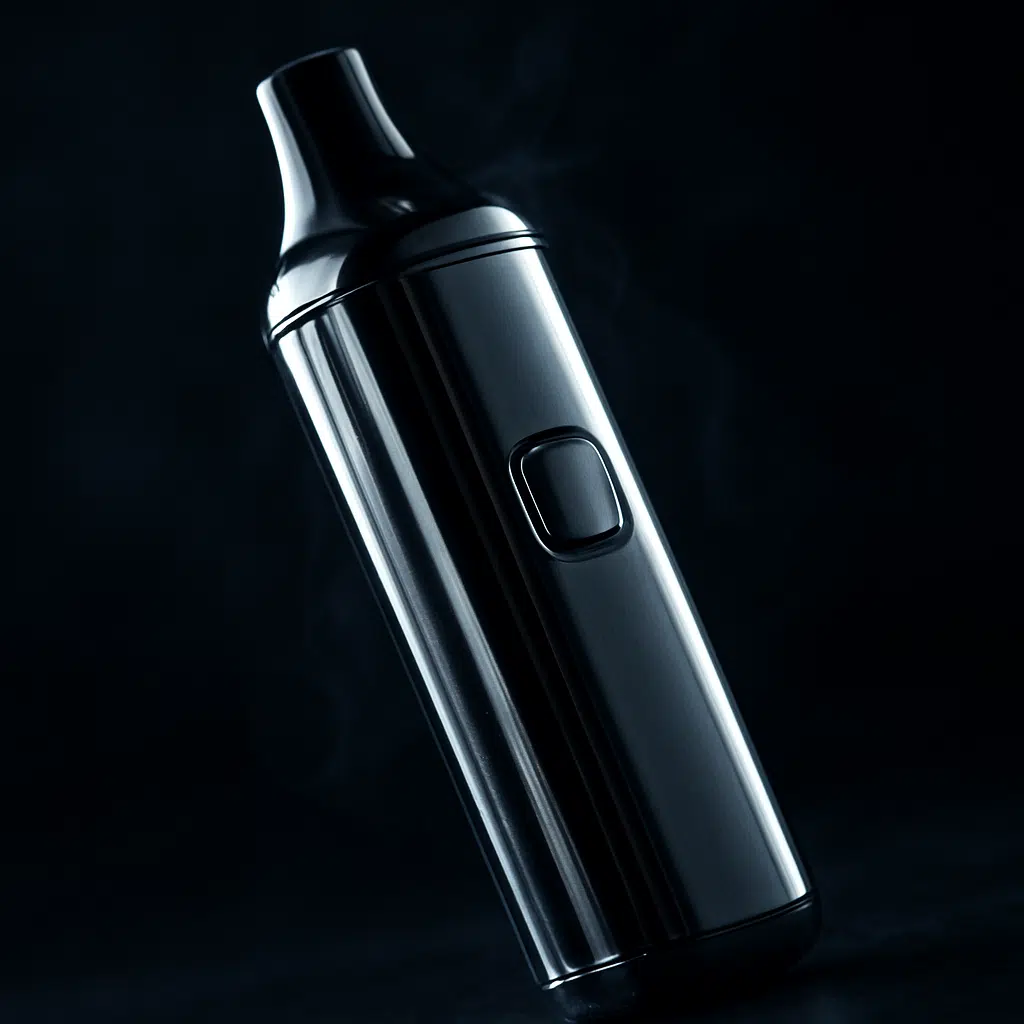 Close-up of chrome vape disposable sleek chrome aesthetics and mouthpiece