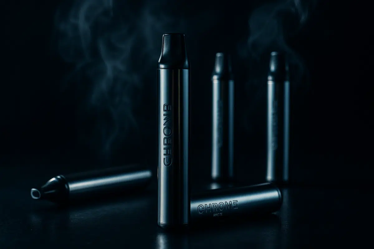 Chrome Bar disposable vapes in premium metallic chrome design, hero image for complete guide