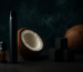 Coco vape explained with coconut vape flavour bottle and coconut shisha charcoal cubes
