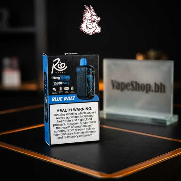 RIO VAPE 15K puff vape, disposable device shown in hand, Bahrain