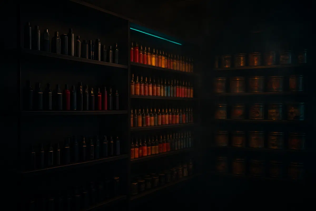 Mysore Vape Bahrain Budaiya-style vape and tobacco shop interior with shisha, معسل, and vape products