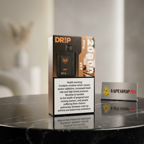 Drip Disposable 20k puffs device shown from front, slim black vape body